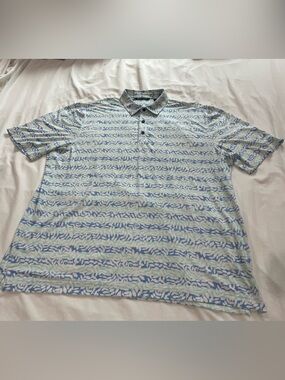 Cutter & Buck Light Blue and White Patterned Button-Down Polo